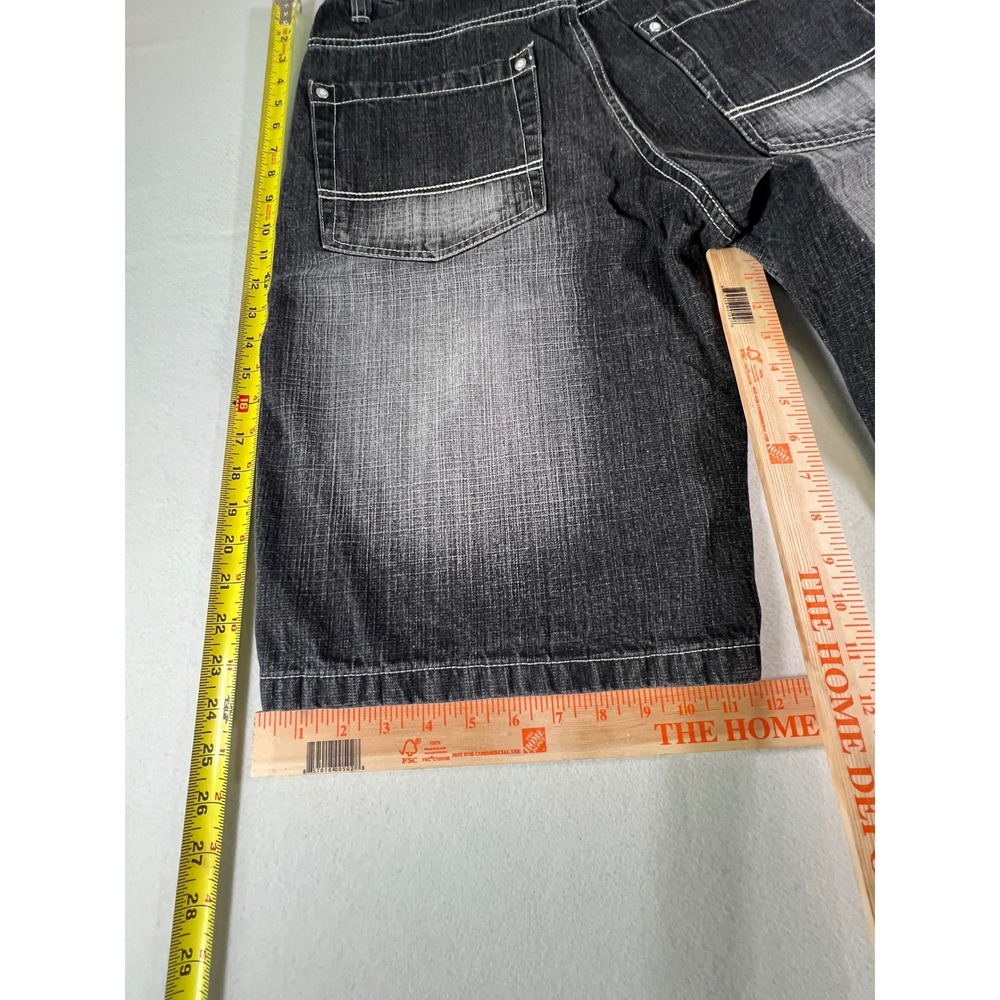 Southpole Mens Baggy Denim Shorts 32 Faded Black Y2K Contrast Stitch Streetwear - Picture 8 of 9